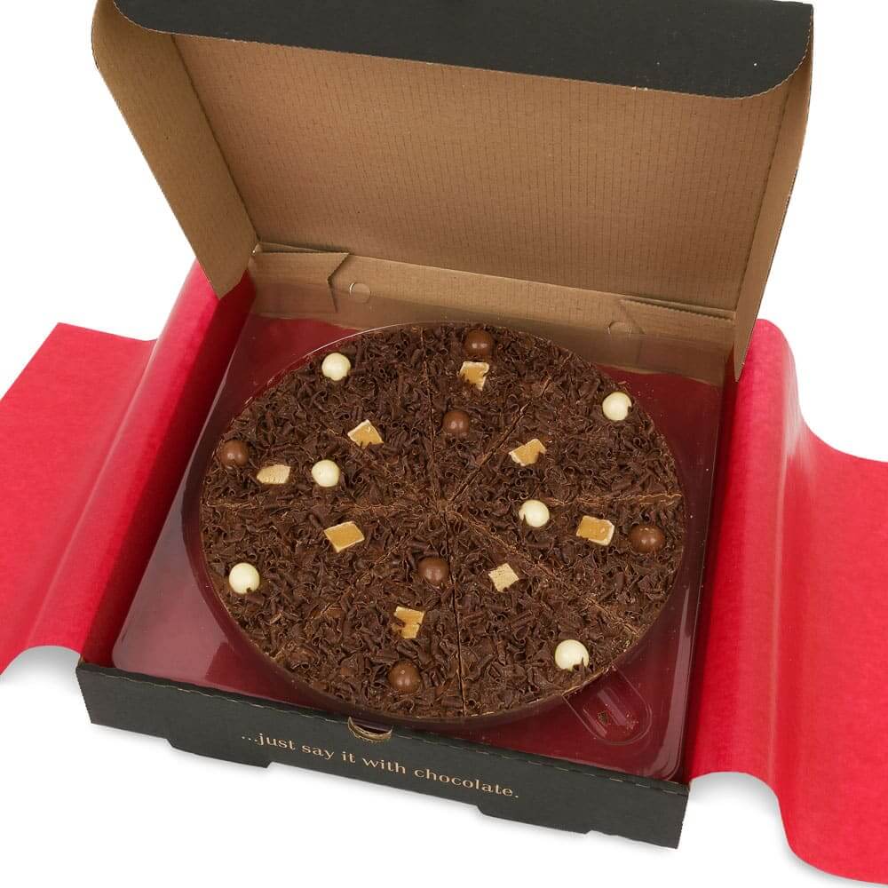 Heavenly Honeycomb Chocolate Pizza presented in a pizza box